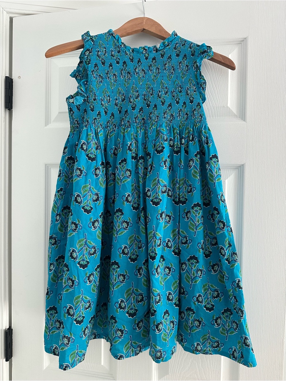 French Connection Girls' Turquoise Floral Smocked Dress, size 10-12